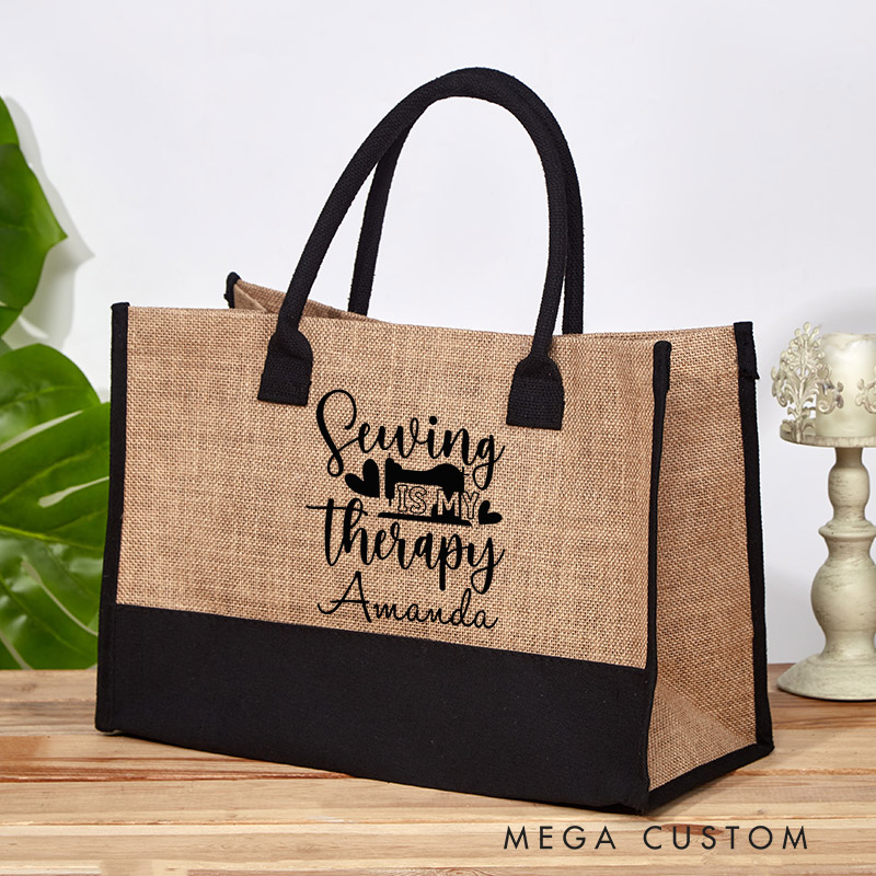 Personalized Sewing Is My Therapy Tote Bag Sewing Bag Sewing Lover Bag Seamstress Bag Seamstress Bag Floral Sewing Machine Bag