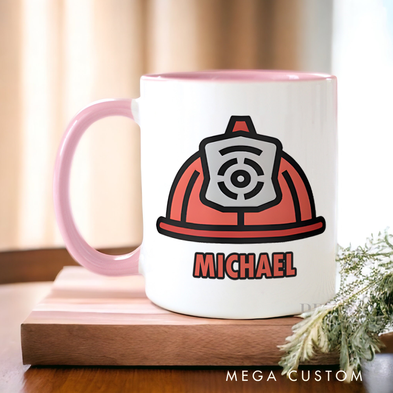 Personalized Firefighter Mugs Minimalist Firefighter Helmet Design Coffee Mug Gift