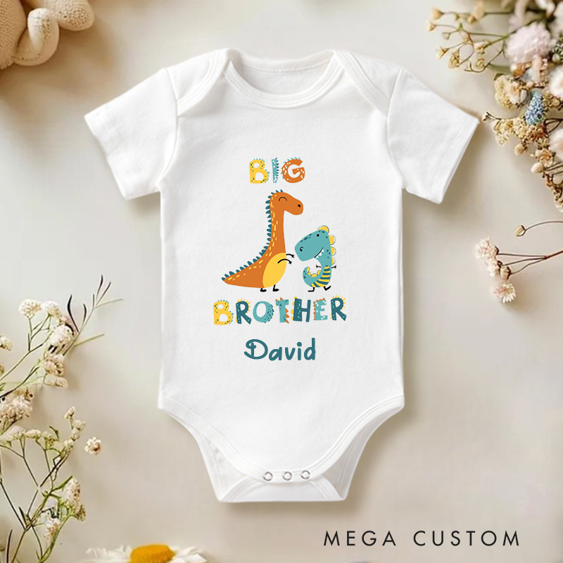Personalized Brother Dinosaur Themed Design for Adorable Sibling Love Baby Onesie