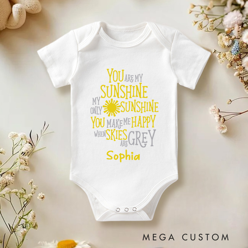 Personalized You Are My Sunshine Sweet and Cheerful Sunshine Inspired Baby Onesie