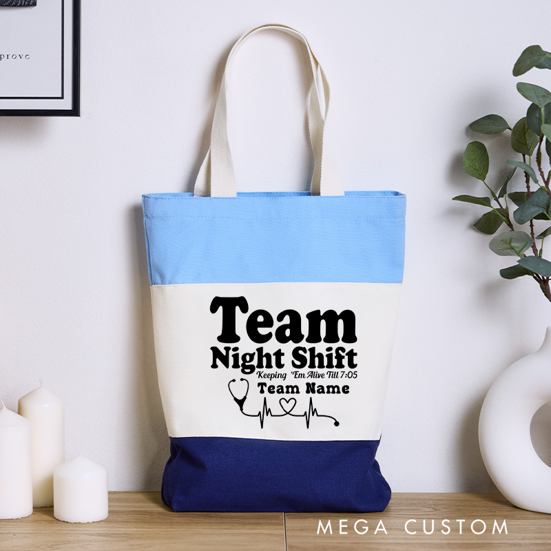 Personalized Nurse Tri Color Canvas Tote Bag Team Night Shift Tote Bag Appreciation Gift for Nurse