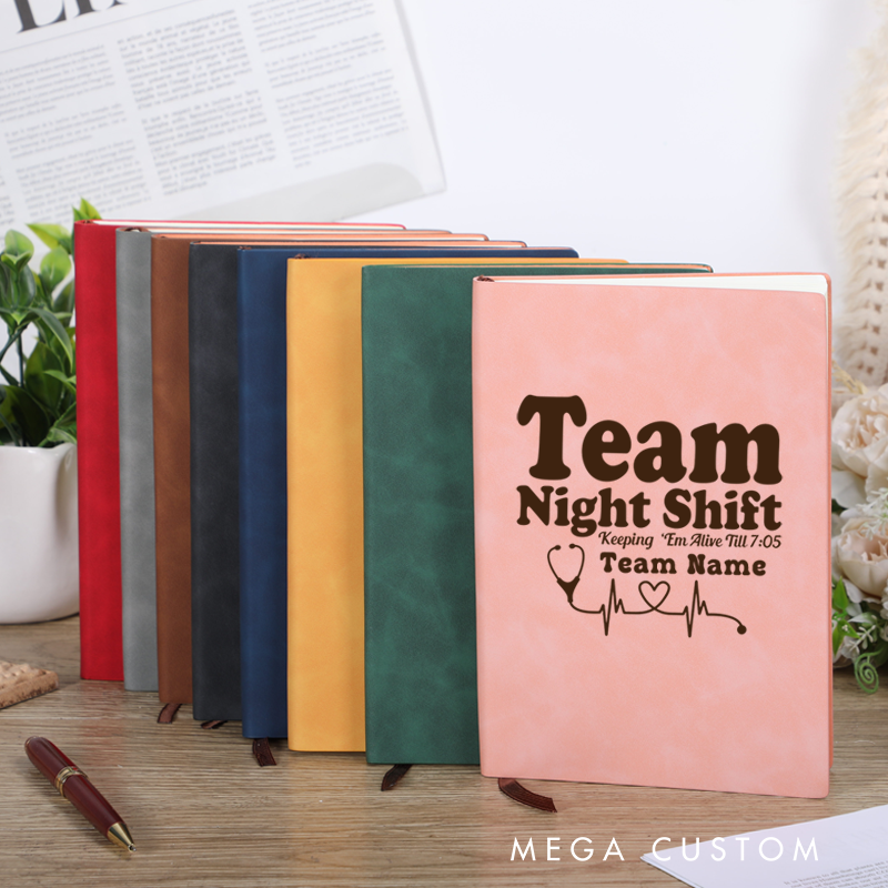 Personalized Leather Notebook for Nurse Team Night Shift Leather Journal Nurse Appreciation Gift