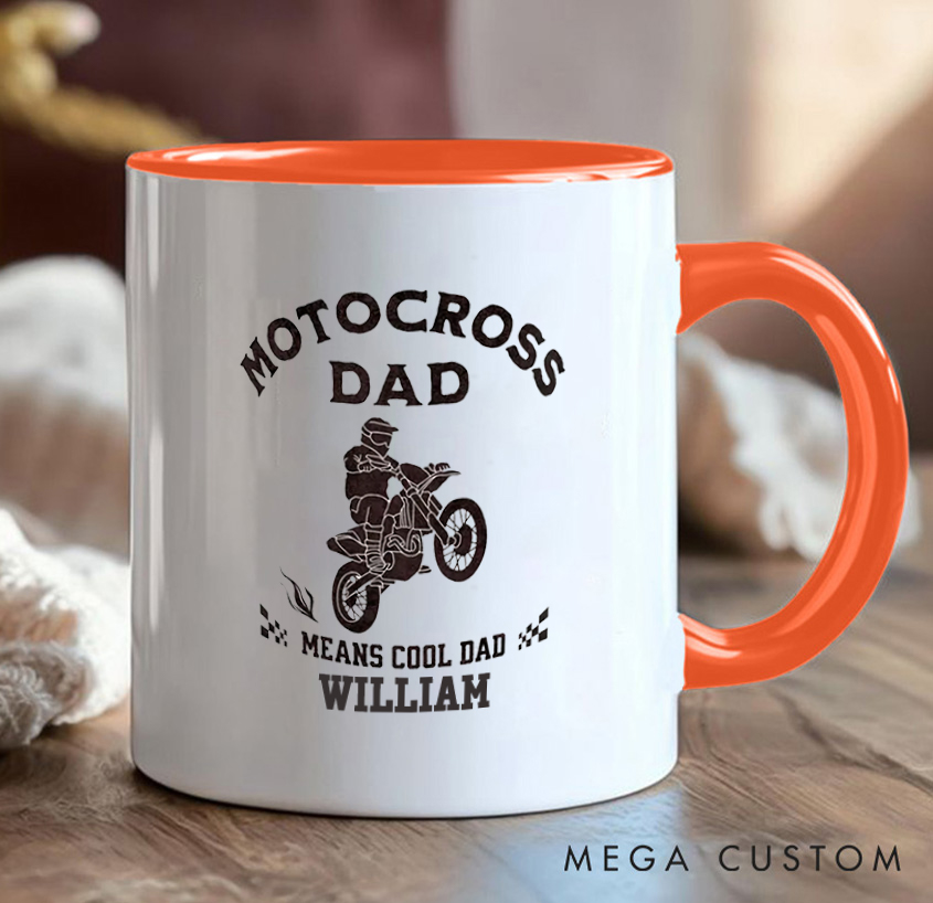 Personalized Motocross Dad Coffee Cup Mug with Cool Dad Dirt Bike for Outdoor Adventures Riding Cycling Biking Enthusiasts