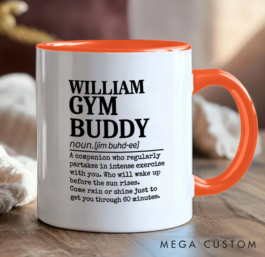 Personalized Gym Buddy Definition Mug with Workout Partners Gift Motivational Coffee Cup for Fitness Enthusiasts Bodybuilders and Gym Lovers