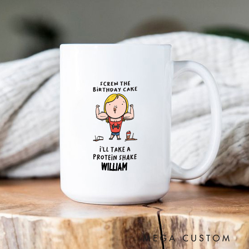 Personalized Gym Lover Fitness Cartoon Coffee for Him Design with Custom Word Mug