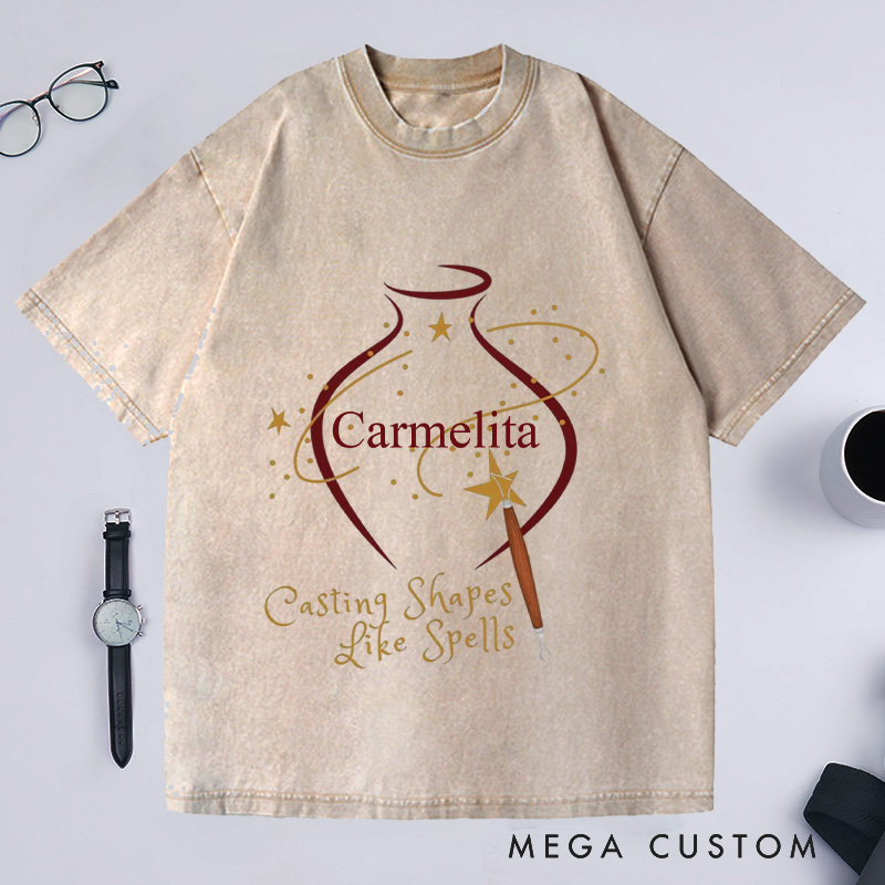 Personalized Casting Shapes Like Spells Washed T-Shirts Wizard Pottery Shirt Customized Name Shirt Gift for Pottery Lover Gift