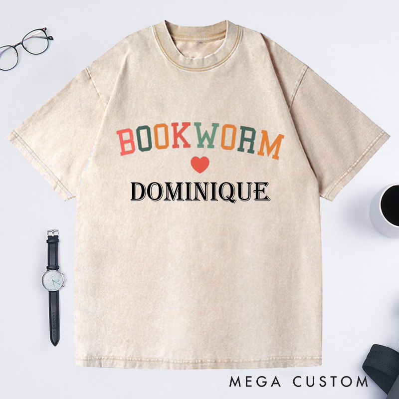 Personalized Bookworm Washed T-Shirts with Name, Bookish Shirt Book Lover Shirt Librarian Tee Gift Book Lovers Gift