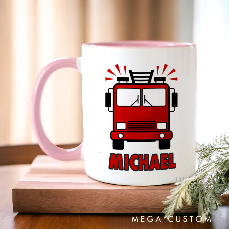Personalized Firefighter Mugs Front-Facing Fire Truck Design Coffee Mug Gift