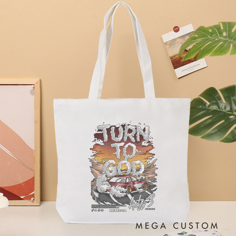 Personalized Turn to God Canvas Tote Bag with Name Christian Acts 3:19-21 Bible Verse Bag Faith Gift Religious Gift Christian Gift for Jesus Lovers