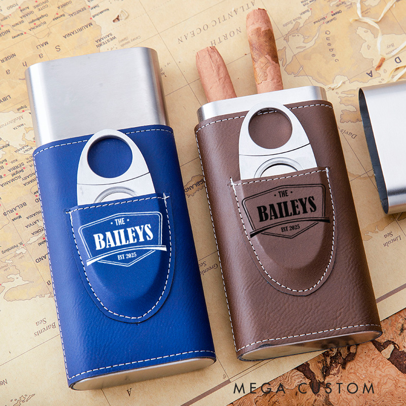 Personalized Cigar Case Engraved Leather Cigar Holder with Cutter Housewarming Gift Moving Gift for Husband New Homeowner Gifts Father's Day Gifts
