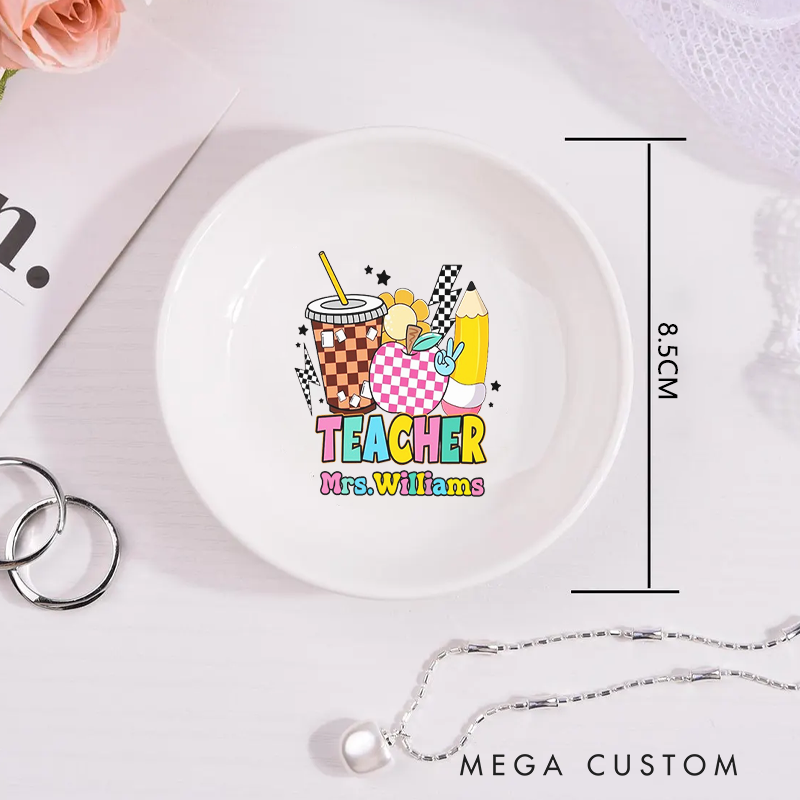 Personalized Jewelry Dish for Teacher Colorful and Playful Decorative Ceramic Ring Dish Teacher Appreciation Gift