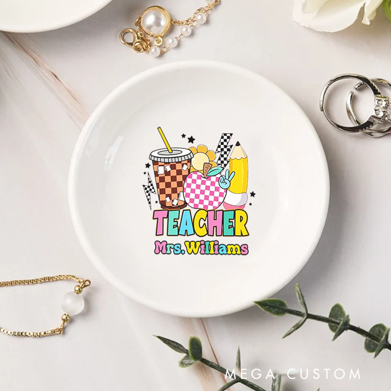Personalized Jewelry Dish for Teacher Colorful and Playful Decorative Ceramic Ring Dish Teacher Appreciation Gift