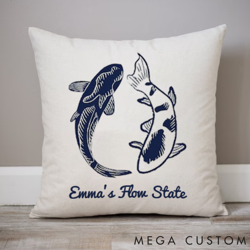 Personalized Flow State Pillows with Yin-Yang Fish Custom Name Yoga Pillows Gift Idea for Yoga Lover