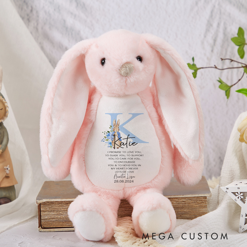 Personalized Blue Stuffed Bunny Plush Toy with Name Birthday Baptism Gift Christmas and First Communion Gift for Kids