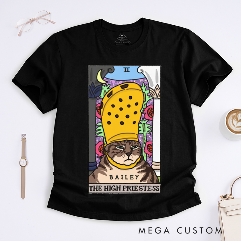 Personalized Tarot Lovers Classic T-Shirts The High Priestess Crocs Cat Meme Tarot Shirt Witchy Clothing Cat Meme Gift Sad Cat Meme T-shirt