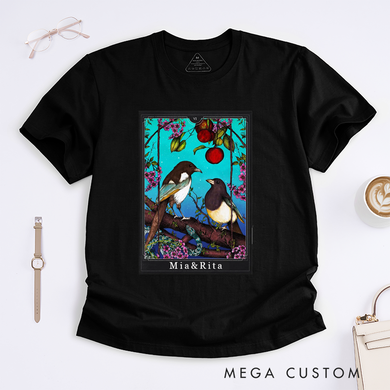 Personalized Tarot Lovers Classic T-Shirts The Lovers Giclée Print Tarot Card  Occult Art  Magpie Illustration Gothic Art Gift Clothing