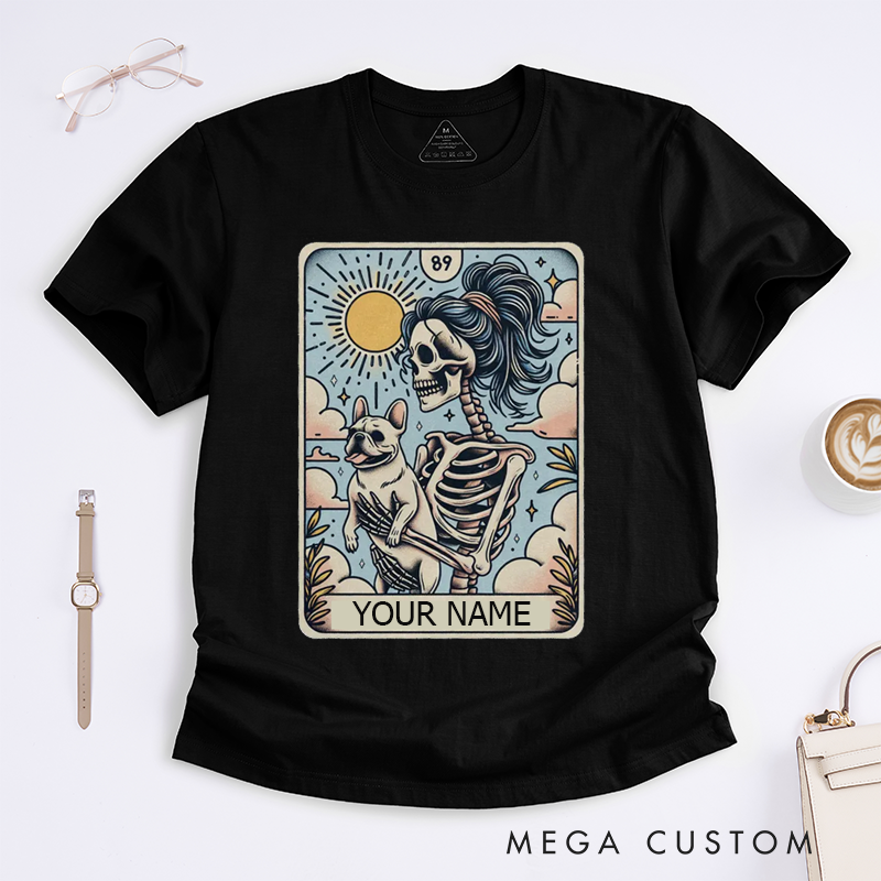 Personalized Tarot Lovers Classic T-Shirts French Bulldog Skeleton T-Shirts Halloween Gift for Dog Lovers 