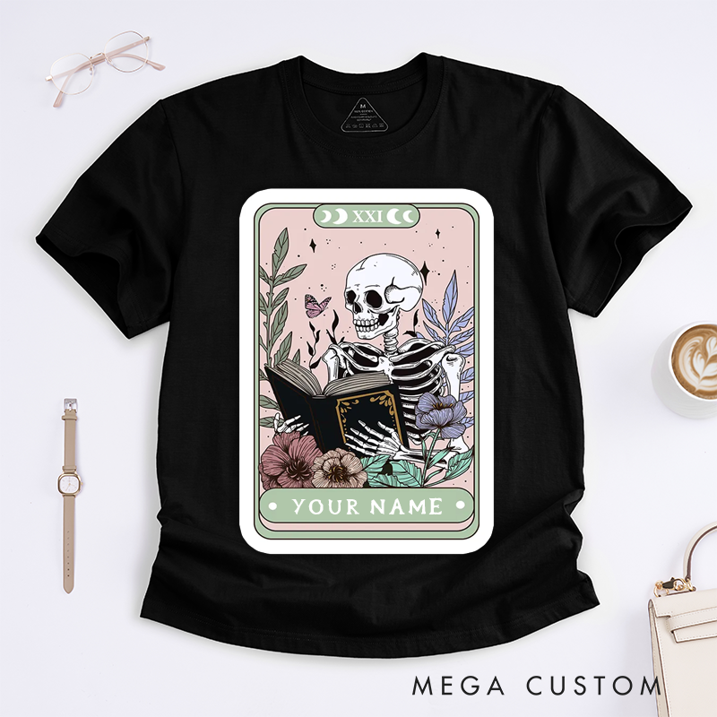 Personalized Tarot Lovers Classic T-Shirts  The Reader Skeleton  Pink Tarot Card  T-shirts Gift for Reader Cute 