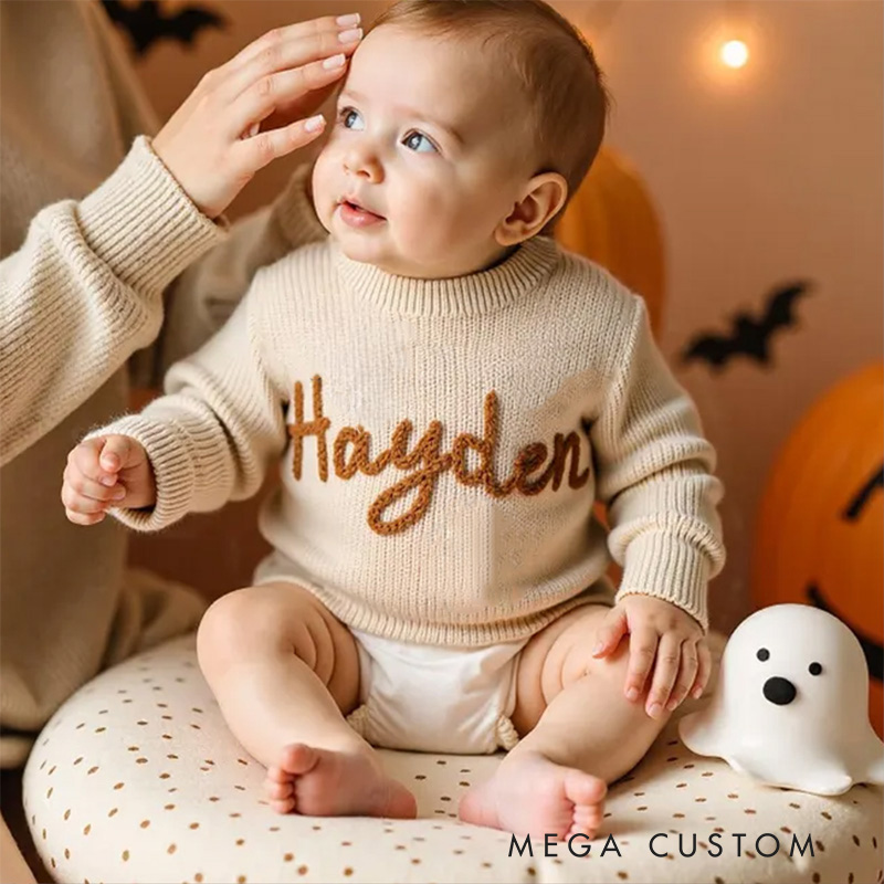 Personalized Happy Halloween Embroidered Name Sweater Gift for Girls Boys
