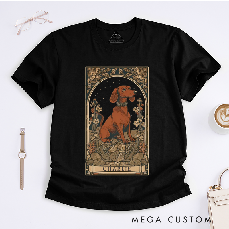 Personalized Tarot Lovers Classic T-Shirts Dachshund Dog Art Classic T-Shirts Pet Lovers Gift Unique Weenie Dog Tee for Birthday Present