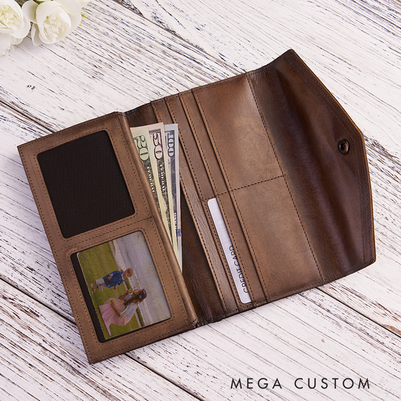 Personalized Leather Wallet For Her Birth Flower Wallet with Name Engraved Wallet For Women Leather Purse Birthday Gift Fo