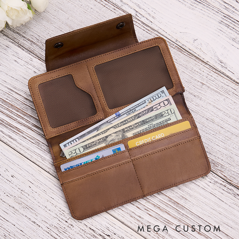 Personalized Birth Flower Leather Wallet Engraved Women Leather Wallet Leather Gift for Her Unique Gift for Her Birthday Gifts