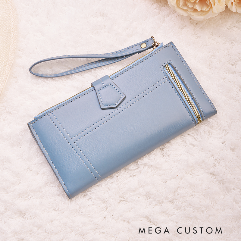 Personalized Leather Wristlet Wallet Birth Flower Leather Wallet Women Leather Wallet With Zipper Engraved Women Leather Wallet Leather Unique Gift for Her Birthday Gifts