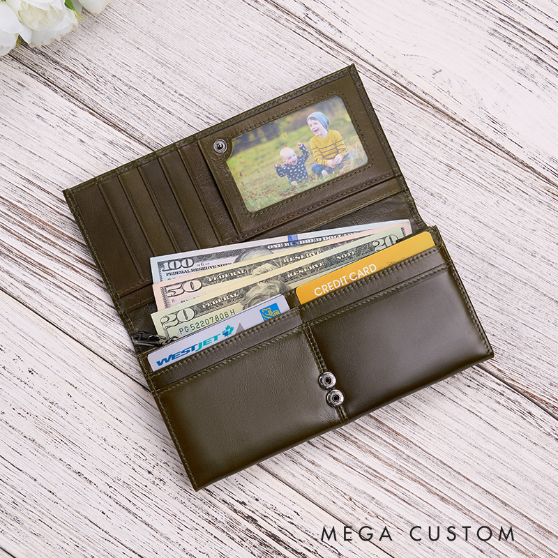 Personalized Leather Wallet for Women Engraved Leather Wallet with Name Women Slim Wallet Clutch Purse Leather Wallet With Zipper Unique Gift for Her Birthday Gifts