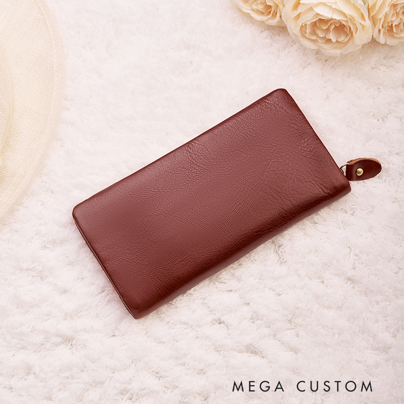 Personalized Leather Wallet for Women Birth Flower Leather Wallet Engraved Leather Wallet with Name Women Slim Wallet Clutch Purse Unique Gift for Her Birthday Gifts
