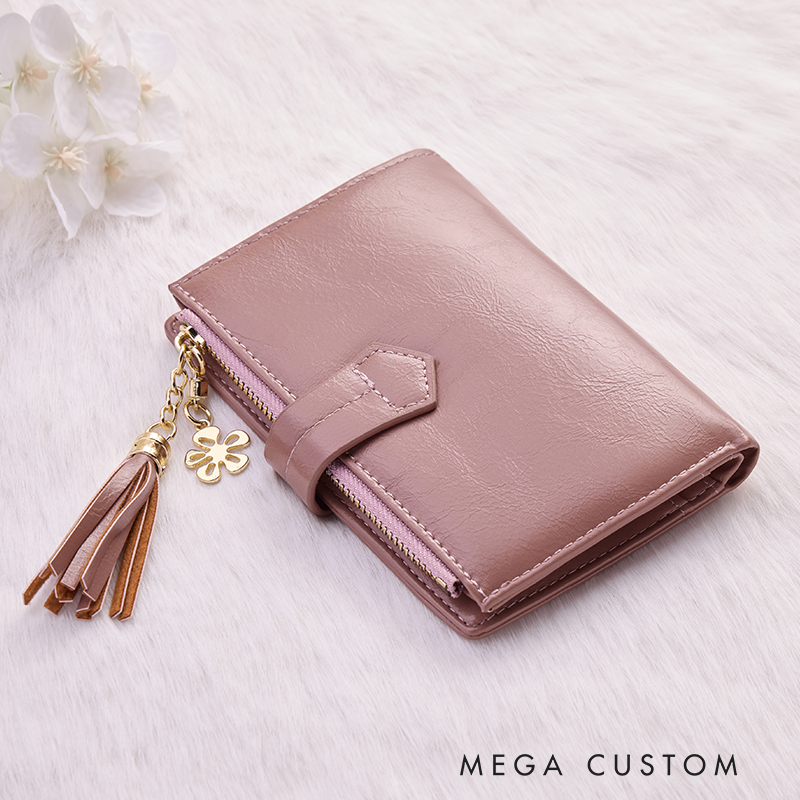 Personalized Leather Wallet with Tassel Custom Leather Wallet for Her Name Pause Leather Wallet With Zipper Purse Wallet Unique Gift for Her Birthday Gifts