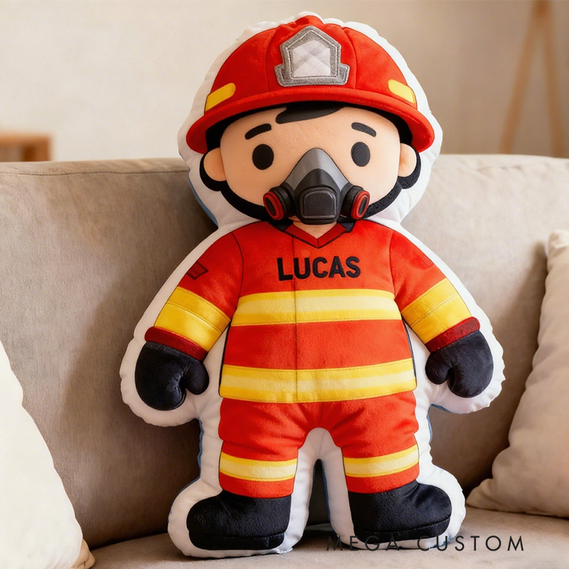 Personalized Cute Firefighter Pillow with Custom Name and Number Pillow 