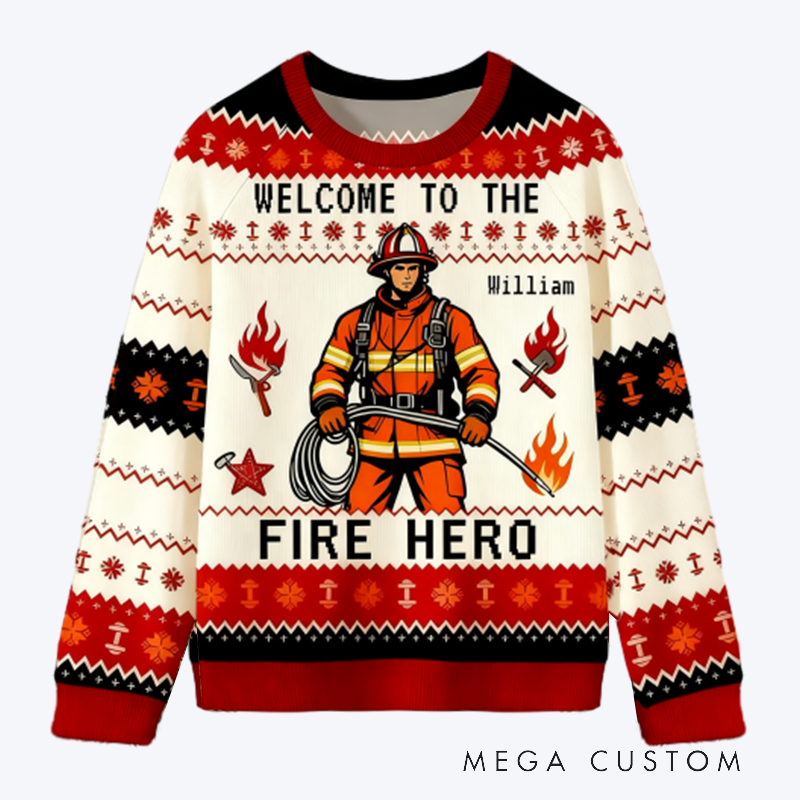 Personalized Christmas Firefighter Ugly Sweater Fireman Xmas Sweater Firefighter Ugly Christmas Sweater Fire Department Sweater For Men