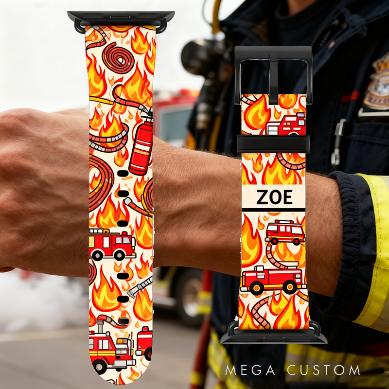 Personalized Firefighter Themed Apple Watch Band Custom Name Watch Band