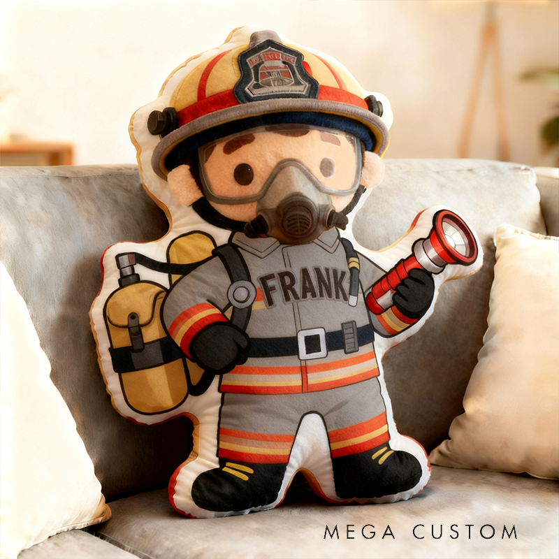 Personalized Cute Firefighter Pillow with Custom Name Pillow 