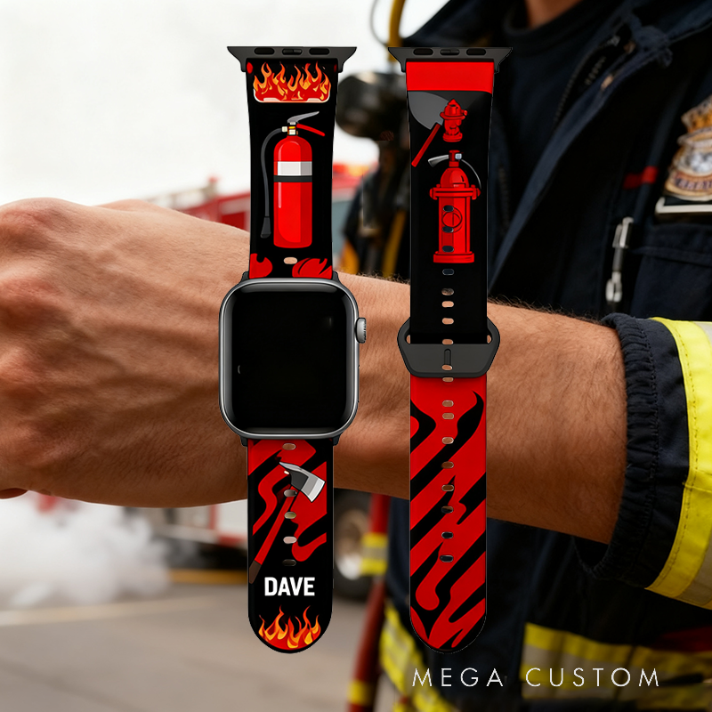 Personalized Firefighter Themed Apple Watch Band Custom Name Watch Band