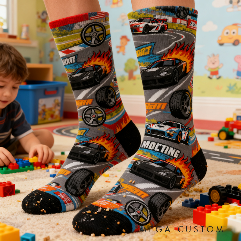 Personalized Racing Themed Socks Custom Name Funny Cotton Gift for Motorsport Fans Racing Socks Gift