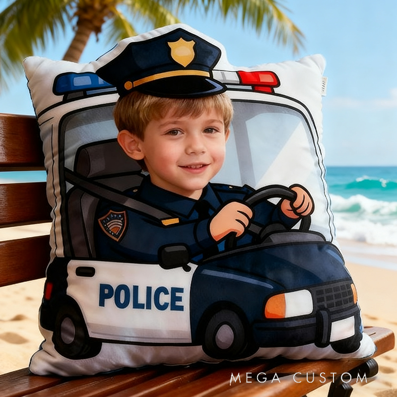 Personalized Cute Policeman Pillow with Custom Text Graphic 3D Print Pillow Cartoon Police Officer Pillow