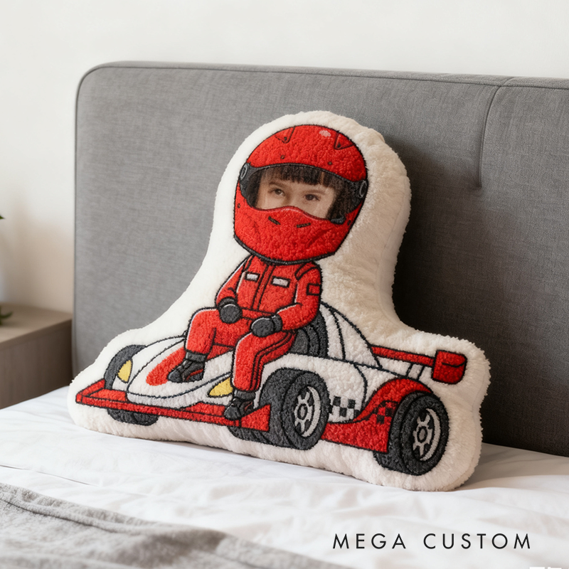 Personalized Go-Kart Racer Pillow with Custom Face Design 3D Print Pillow 