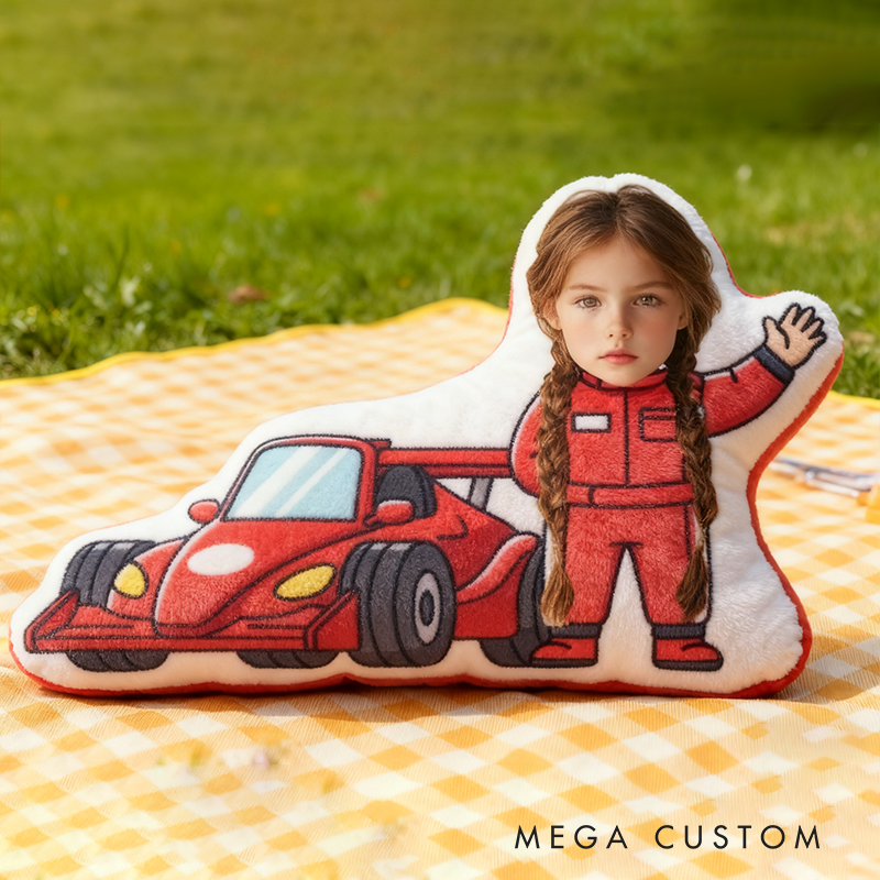 Personalized Go-Kart Racer Pillow with Custom Face Design 3D Print Pillow 