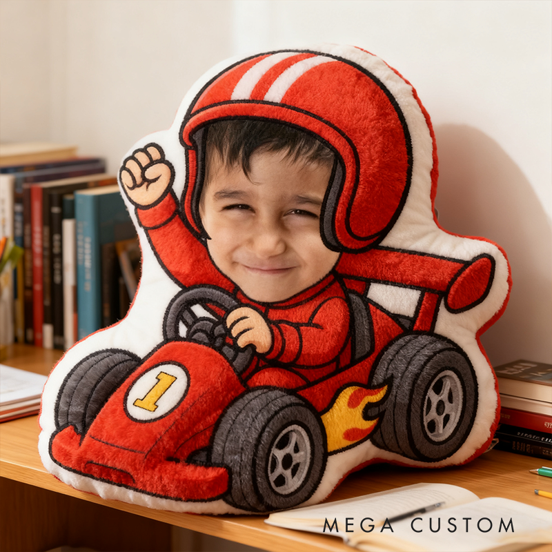 Personalized Go-Kart Racer Pillow with Custom Face Design 3D Print Pillow Custom Race Car Driver Pillow