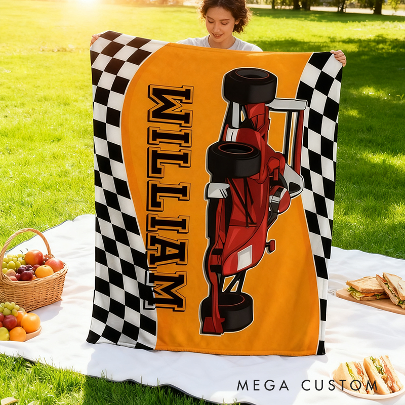 Personalized Racing Blanket Custom Name Soft Cozy Sherpa Fleece Throw Blankets Sport Gift
