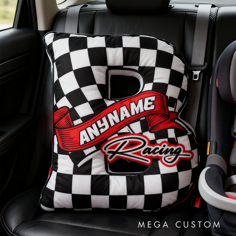 Personalized Racer Name With Flag Car Motorbike Pillow Custom Racing Name Letter Pillow Custom Name Graphic 3D Print Pillow 