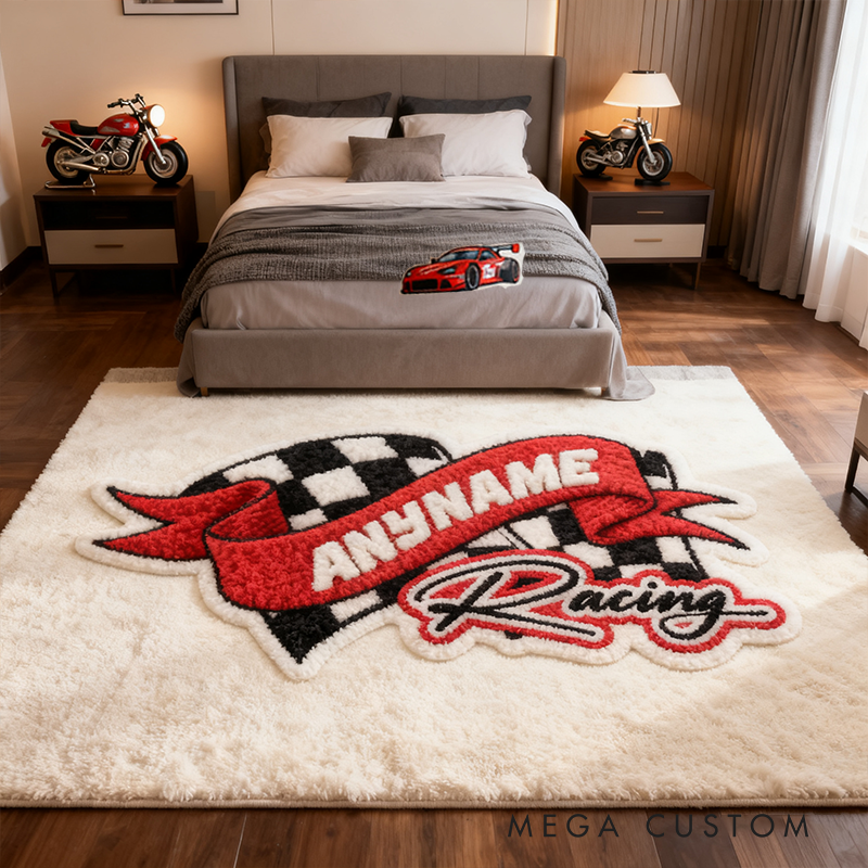 Personalized Racer Name With Flag Car Motorbike Rugs Custom Name Racer Speed Rugs Xmas Gift