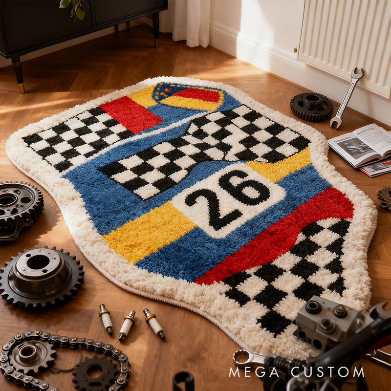 Personalized Racing Themed Rug with Number Custom Name Racer Speed Rugs Xmas Gift