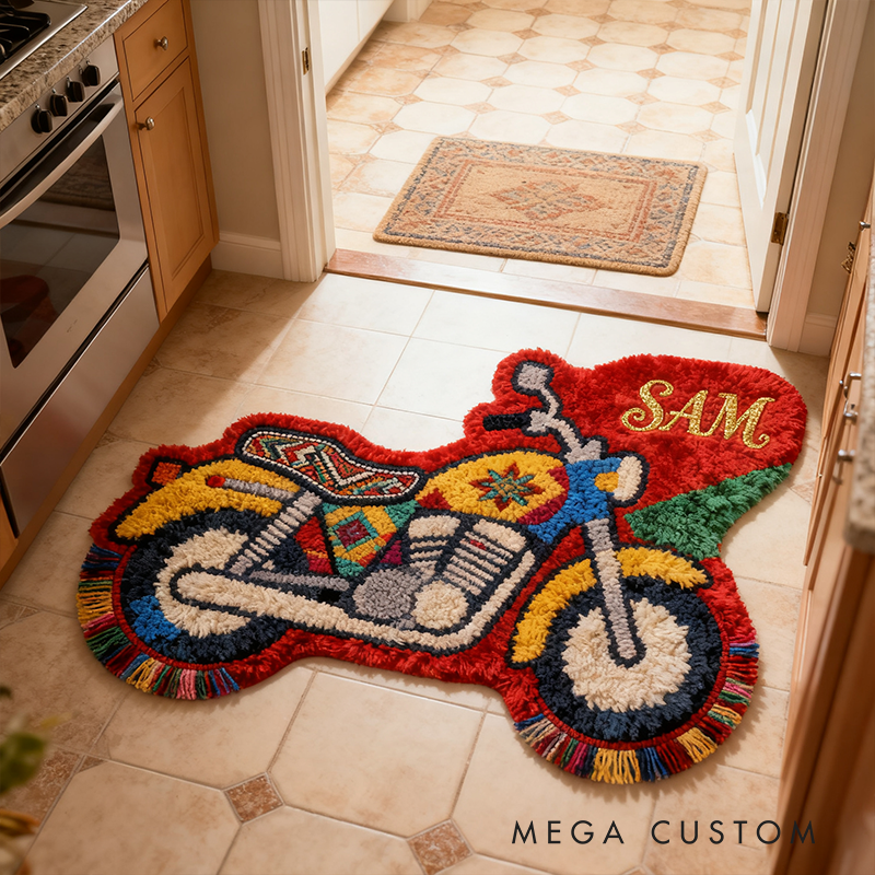 Personalized Motorcycle-Shaped Rug Custom Name Racer Speed Rugs Xmas Gift