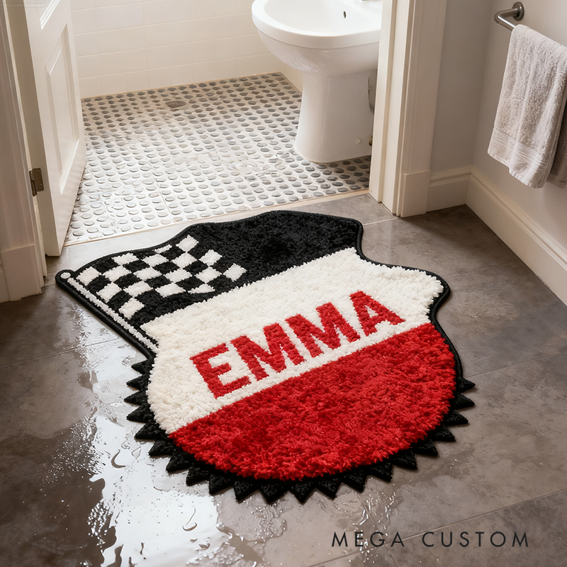 Personalized Racing Badge-Shaped Rug with Name Custom Name Racer Speed Rugs Xmas Gift