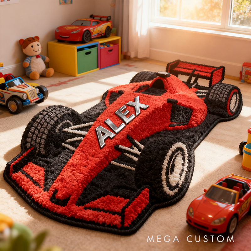 Personalized Formula One Car Shaped Rug with Name Custom Racer Speed Rugs Xmas Gift