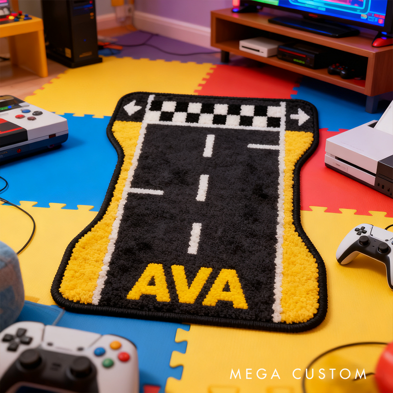 Personalized Race Track Rug with Name Custom Racer Speed Rugs Xmas Gift