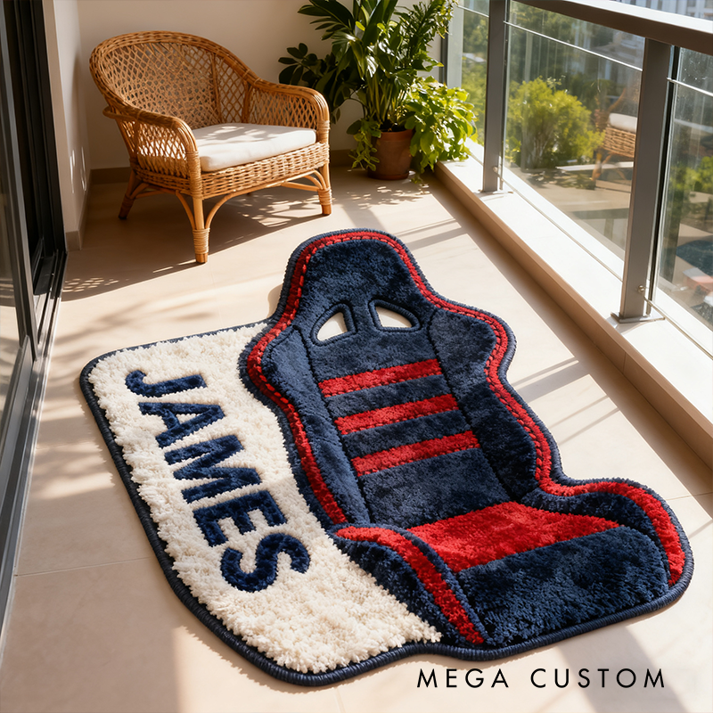 Personalized Racing Seat Shaped Rug with Name Custom Racer Speed Rugs Xmas Gift