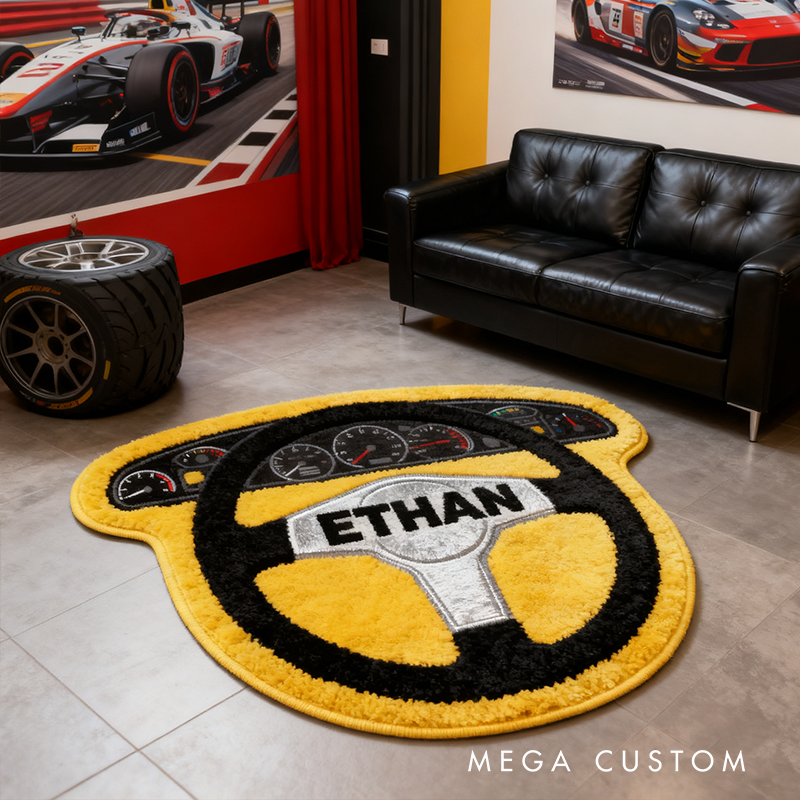 Personalized Steering Wheel Rug with Name Custom Racer Speed Rugs Xmas Gift